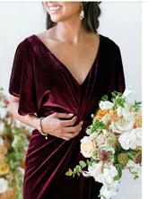 Velvet Fall Wedding Guest Dresses Burgundy Maxi Gown Off-the-Shoulder